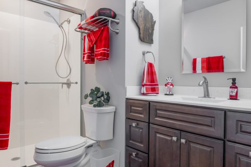 bathroom remodel in Madison WI with a Badger football theme