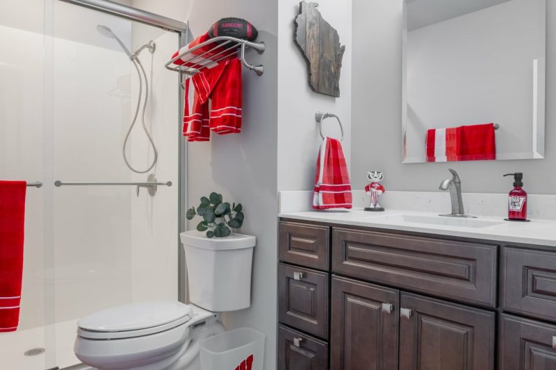 bathroom remodel in Madison WI with a Badger football theme